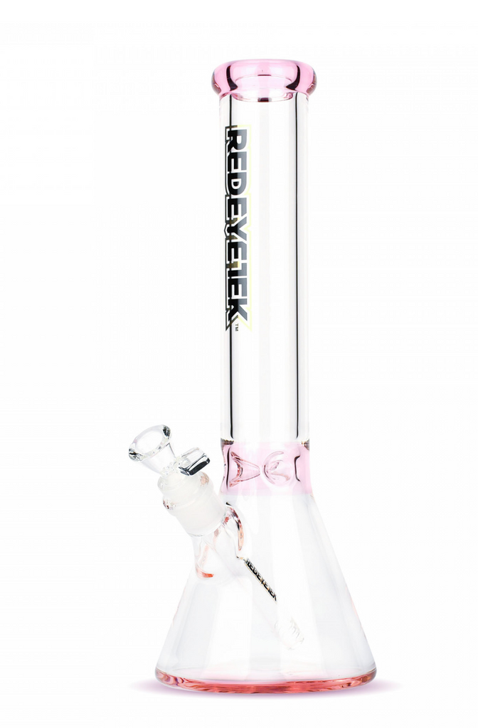Tall Accent Beaker bong Tube Pink with Extra Thick Base Red Eye Tek 14"