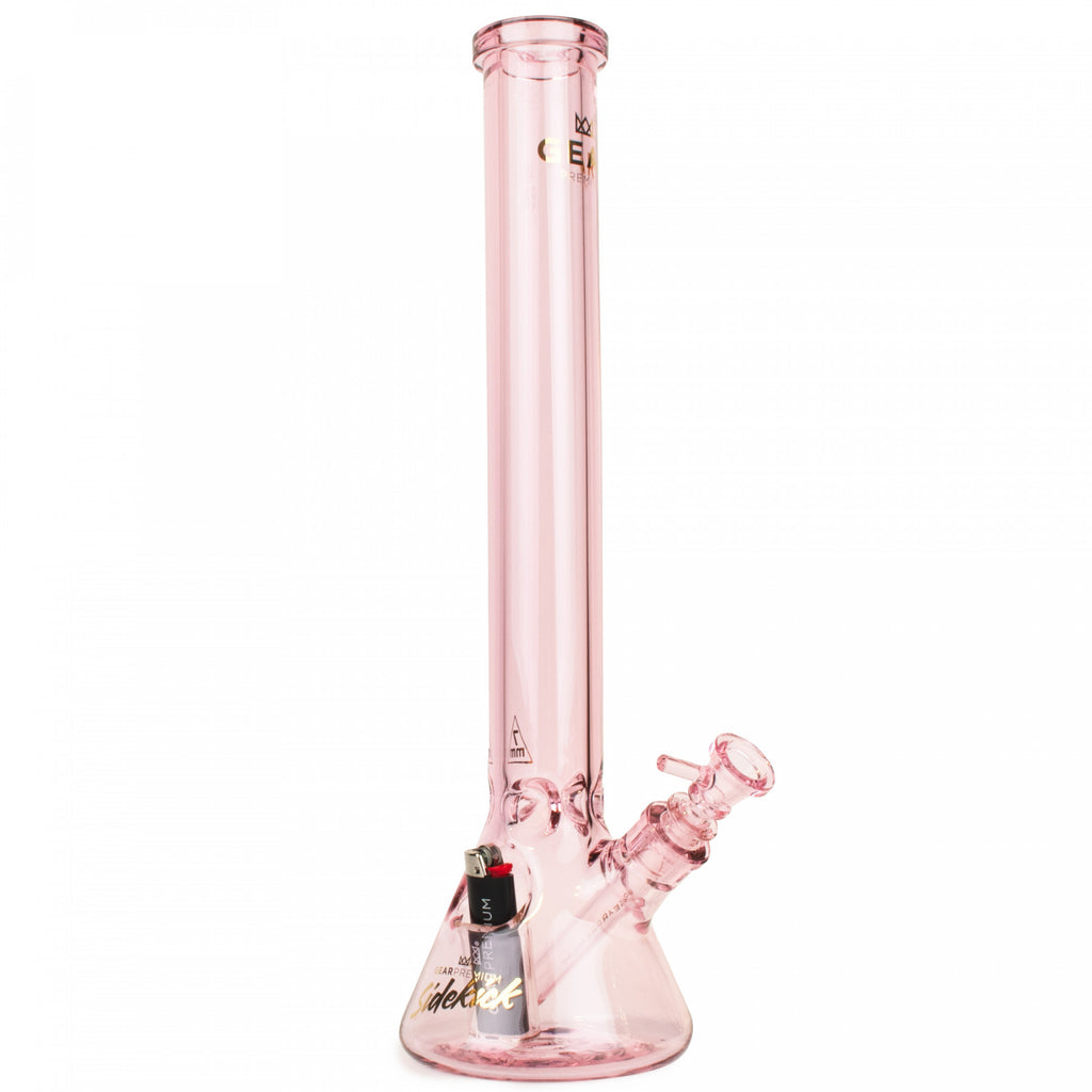 Gear Premium 18" Tall 7mm Thick Sidekick Beaker Bong W/ Lighter Holster - Pink